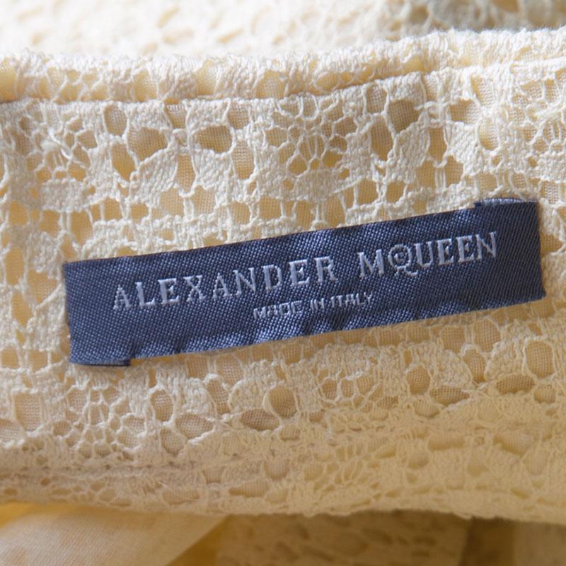 Women's Alexander McQueen Yellow Floral Lace Sleeveless Shirt Dress M