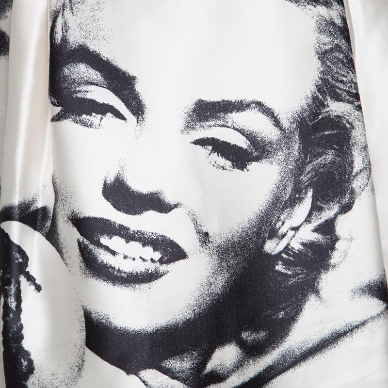 Gray Dolce and Gabbana Monochrome Marilyn Monroe Face Print Silk Pleated Skirt S
