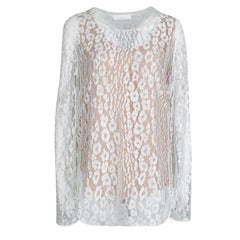 Chloe White Contrast Lined Long Sleeve Floral Lace Top L