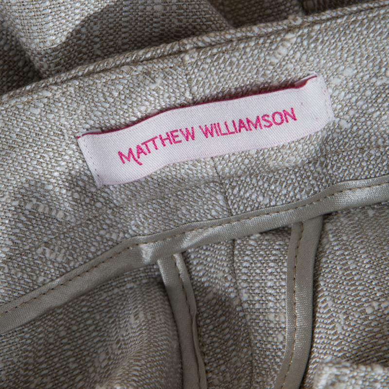 Matthew Williamson Beige Embellished Patch Detail Wide Leg Pants M 1