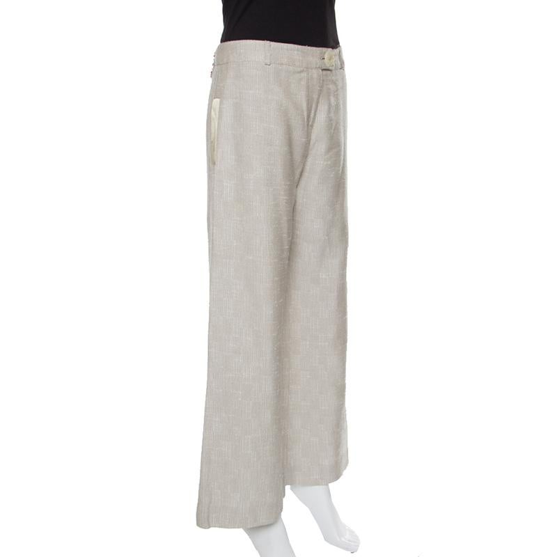 Matthew Williamson Beige Embellished Patch Detail Wide Leg Pants M In Good Condition In Dubai, Al Qouz 2