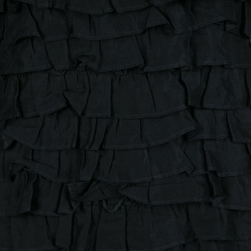 Burberry London Black Cotton Tiered Ruffle Bottom Sleeveless Dress S 1