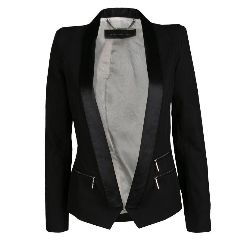 Barbara Bui Black Satin Trim Detail Tailored Blazer S