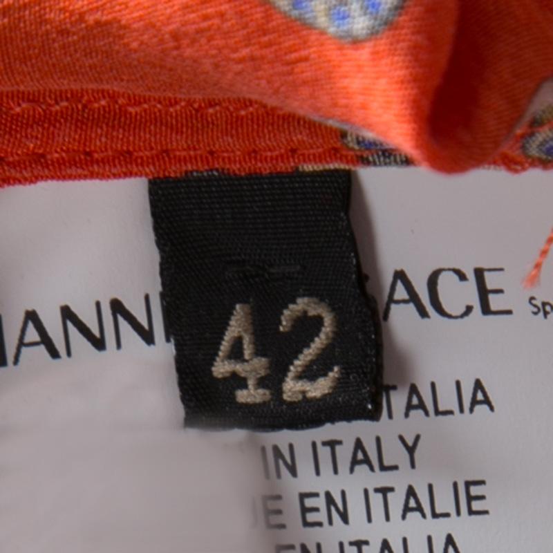 Versace Orange Logo Alphabet Printed Silk Long Sleeve Shift Dress M In Good Condition In Dubai, Al Qouz 2
