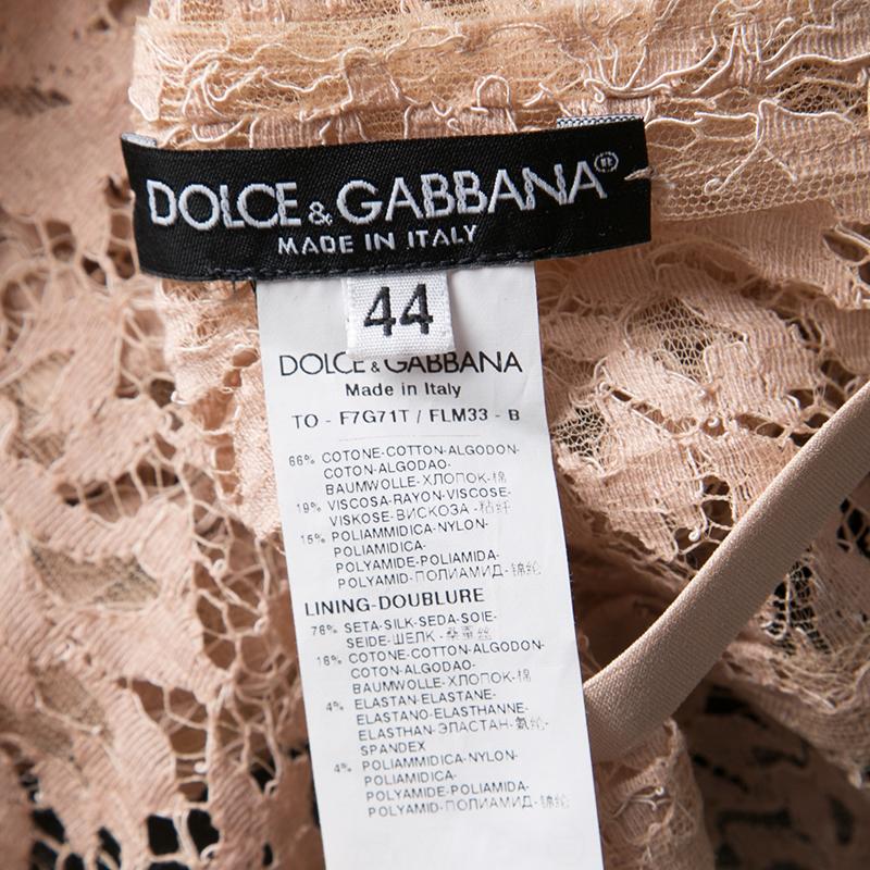 Dolce and Gabbana Blush Pink Floral Lace Scallop Trim Long Sleeve Blouse M In Good Condition In Dubai, Al Qouz 2