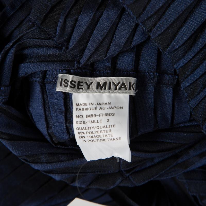 Women's Issey Miyake Navy Blue Pleated Boat Neck Asymmetric Dress S