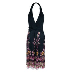 Roberto Cavalli Black Floral Printed Halter Dress S