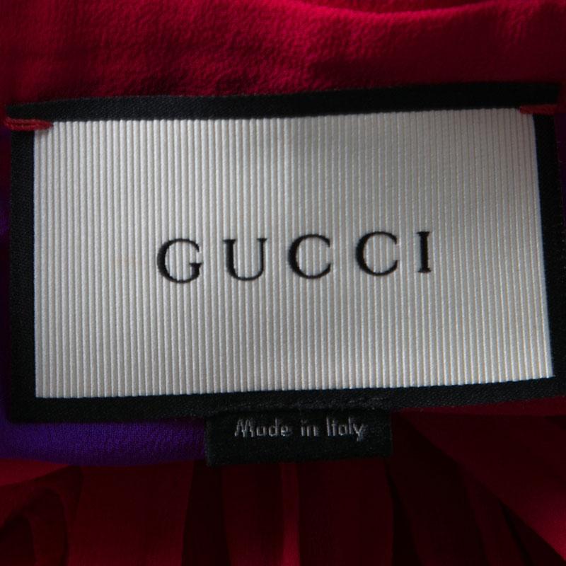 Gucci Purple Silk Chiffon Contrast Plisse Ruffle Detail Sheer Blouse M 1