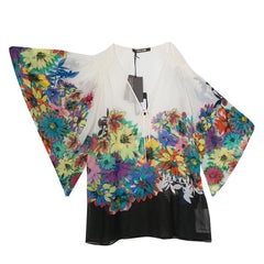 Roberto Cavalli Multicolor Floral Printed Silk Kaftan Top S