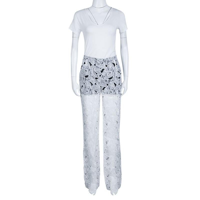 Gray Peter Pilotto White Tabitha Cutout Ikebena Flower Embroidered Silk Organza Pants