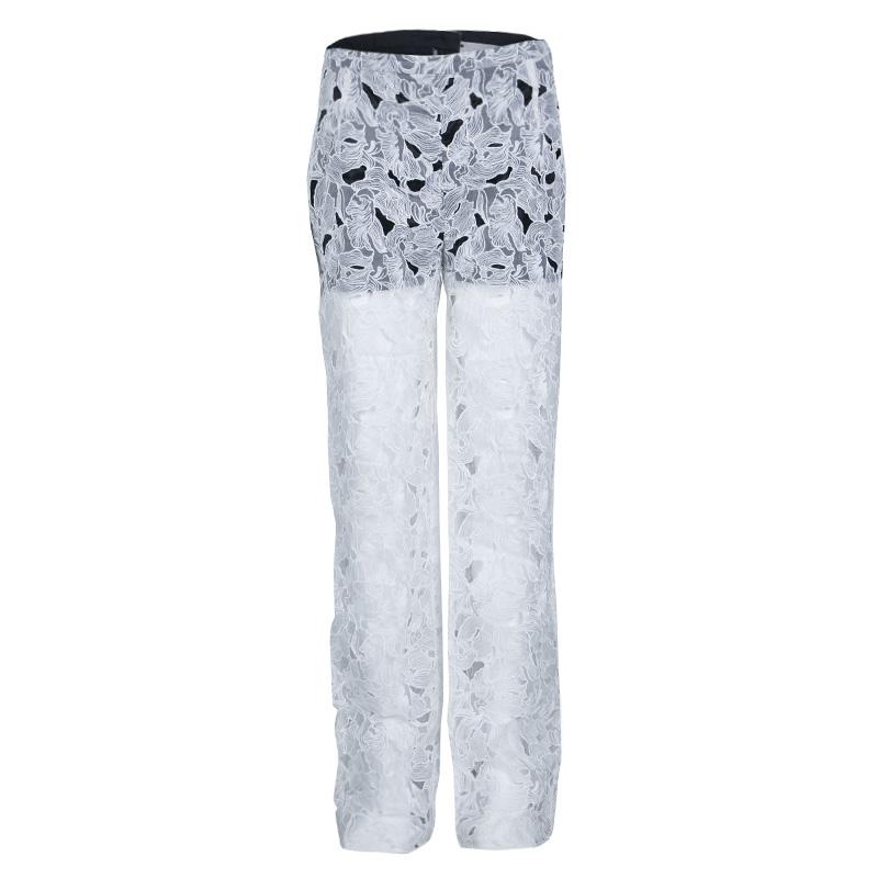 Peter Pilotto White Tabitha Cutout Ikebena Flower Embroidered Silk Organza Pants