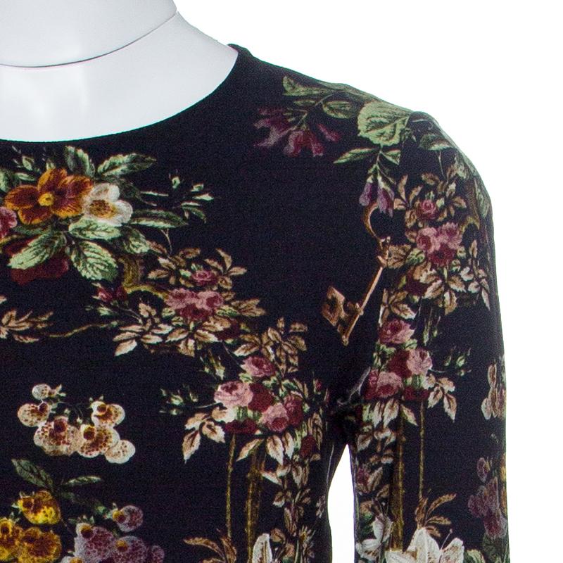 Women's Dolce and Gabbana Black Key and Floral Print Long Sleeve Top S