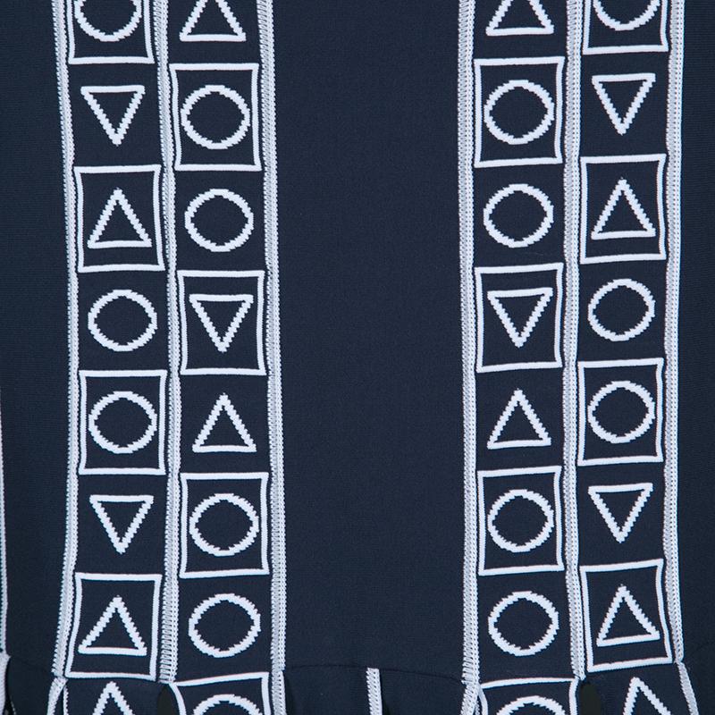 Peter Pilotto Navy Blue and White Index Knit Slit Detail Midi Skirt M In Good Condition In Dubai, Al Qouz 2