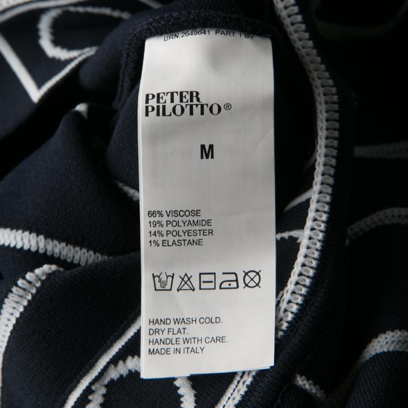 Peter Pilotto Navy Blue and White Index Knit Slit Detail Midi Skirt M 2