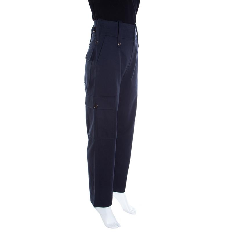 Black Chloe Deep Navy Blue Cargo Pocket Detail High Waist Cotton Pants S