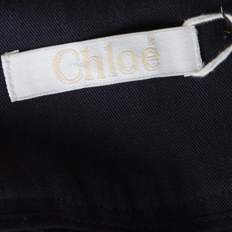 Chloe Deep Navy Blue Cargo Pocket Detail High Waist Cotton Pants S In Good Condition In Dubai, Al Qouz 2