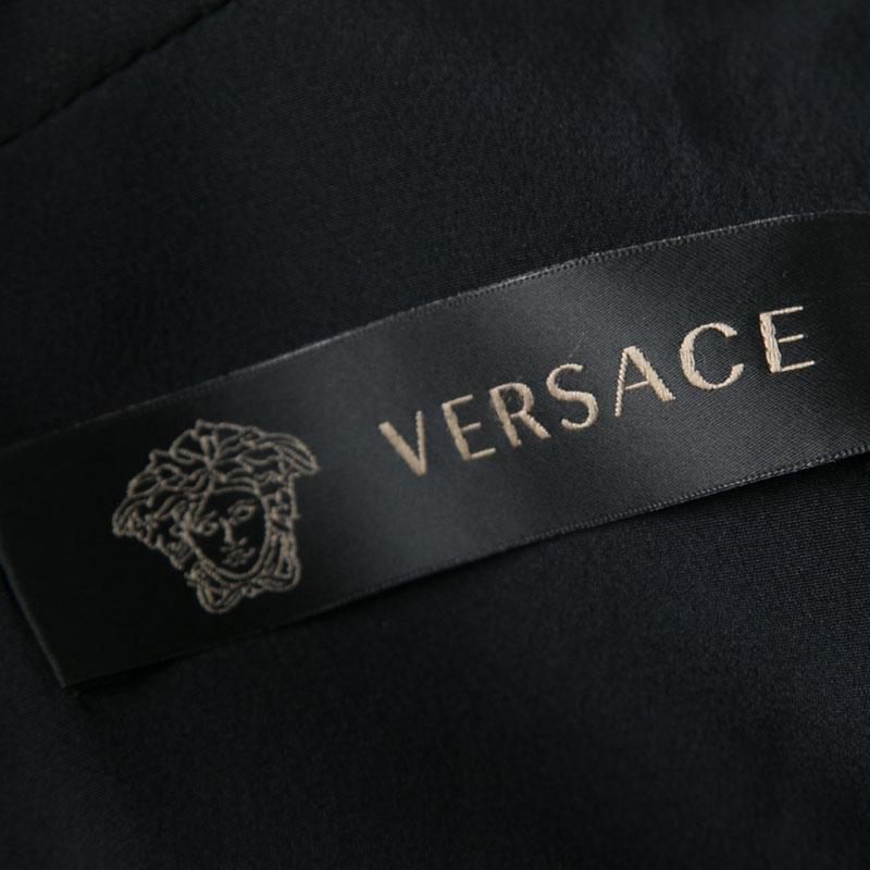 Versace Black Linen Blend Hook Detail Long Sleeve Open Front Jacket M 2