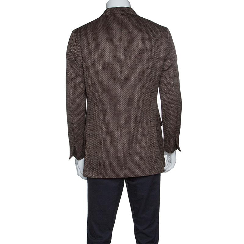 Black Ermenegildo Zegna Couture Brown Textured Silk Cotton Blend Tailored Blazer L