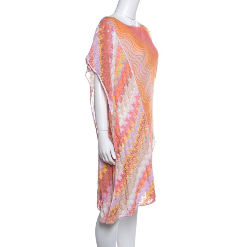 Pink Missoni Mare Multicolor Patterned Knit Kaftan Tunic L