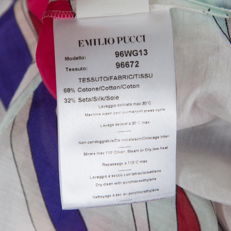Emilio Pucci Multicolor Printed Cotton and Silk Voile Belted Tunic Dress M In Good Condition In Dubai, Al Qouz 2