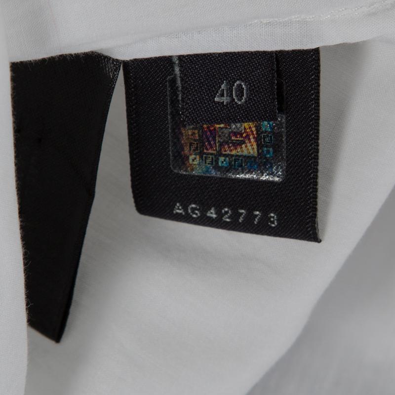 Fendi White Ruffled Cuff Detail Long Sleeve Shirt S In Good Condition In Dubai, Al Qouz 2