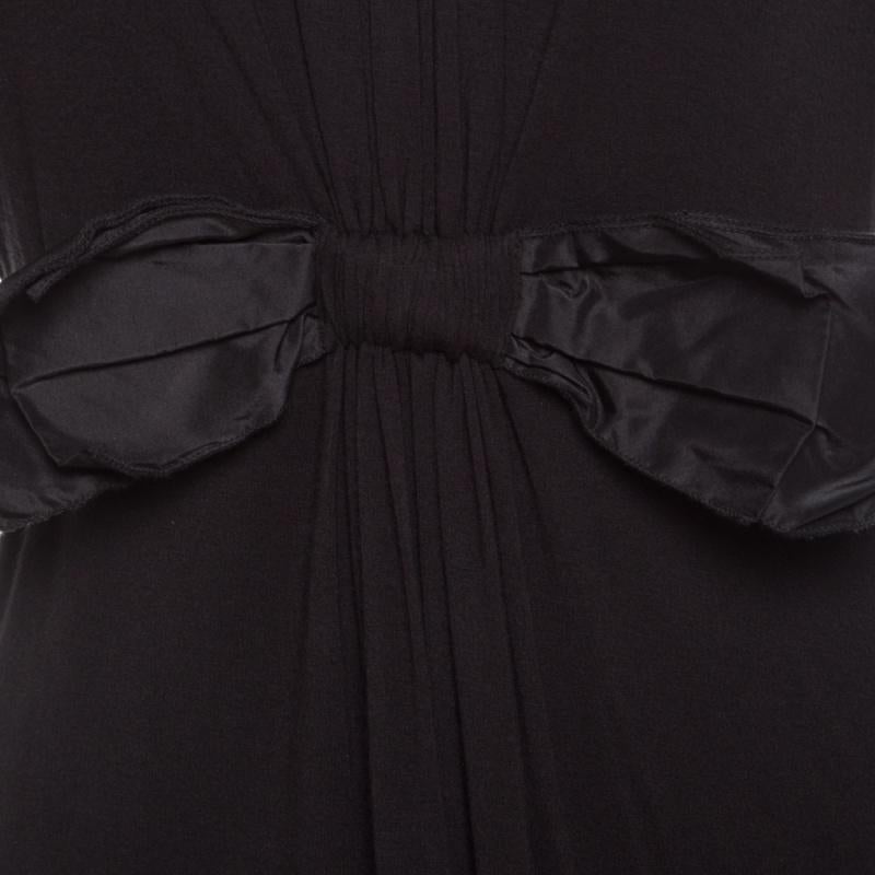 Women's Lanvin Black Raw Edged Bow Detail Short Sleeve Dress M