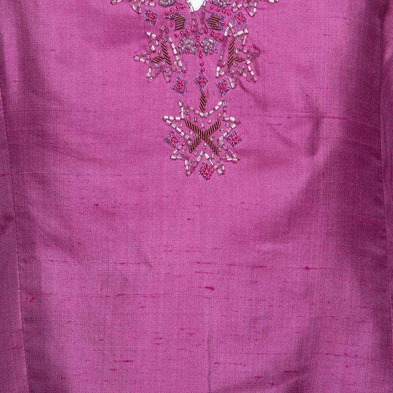 Emporio Armani Pink Raw Silk Embellished Long Sleeve Top L 2