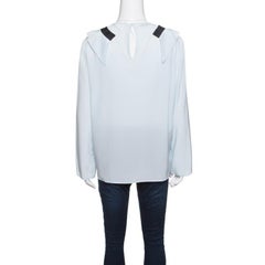 Miu Miu Sky Blue Silk Ruffle Detail Long Sleeve Blouse M