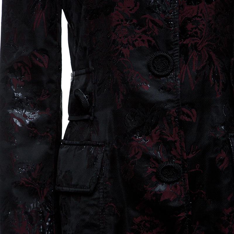 Women's Dolce And Gabbana Black and Burgundy Metallic Floral Jacquard Long Coat M