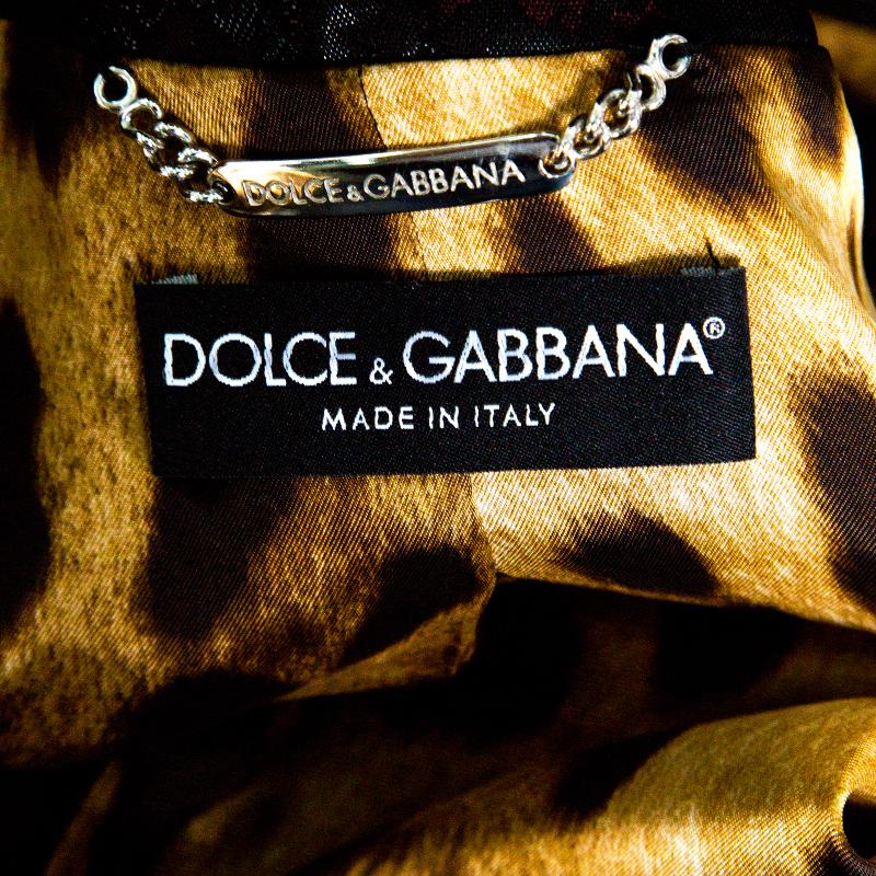 Dolce And Gabbana Black and Burgundy Metallic Floral Jacquard Long Coat M 1