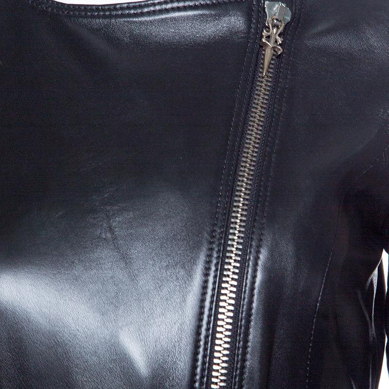 Cesare Paciotti Black Dagger Zip Detail Short Sleeve Leather Dress S 2