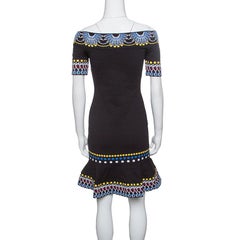 Peter Pilotto Black Jacquard Day Knit Off Shoulder Peplum Dress S