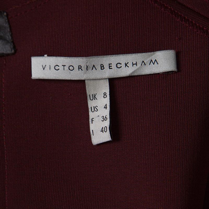 Victoria Beckham Burgundy Knit Draped High Neck Bodycon Dress S 2