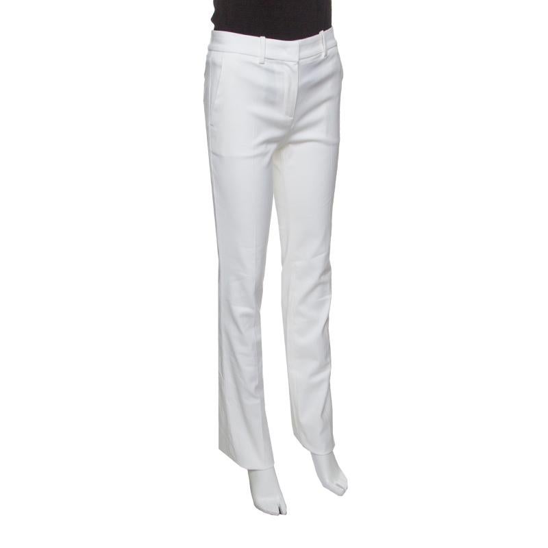 Gray Roberto Cavalli Firenze White Cotton High Waist Straight Fit Pants L