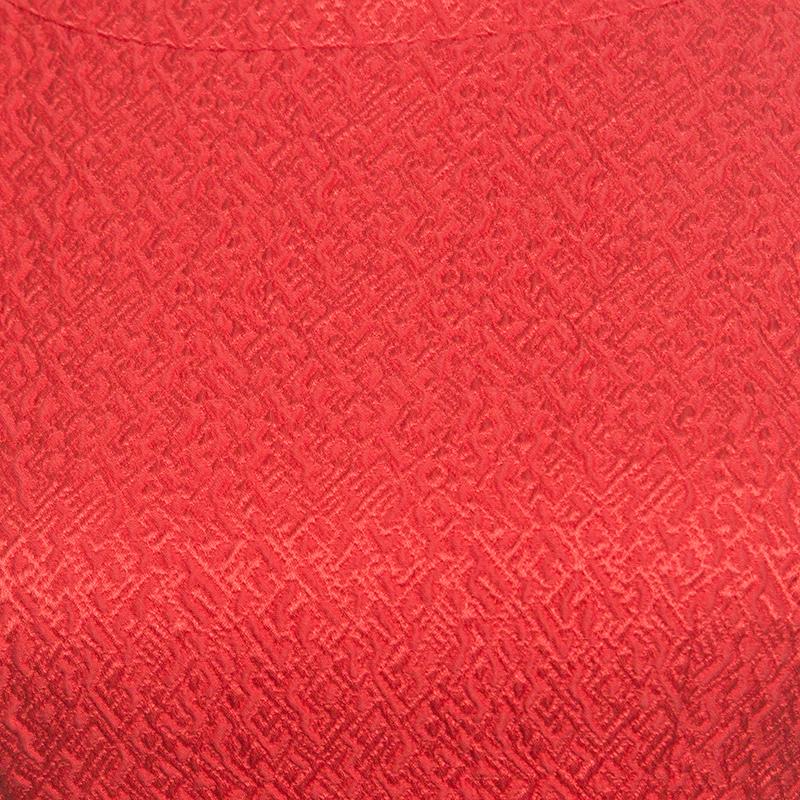 CH Carolina Herrera Red Embossed Jacquard Belted Sleeveless Dress XS 2
