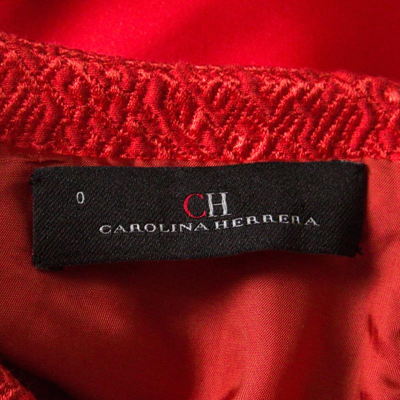 CH Carolina Herrera Red Embossed Jacquard Belted Sleeveless Dress XS 3