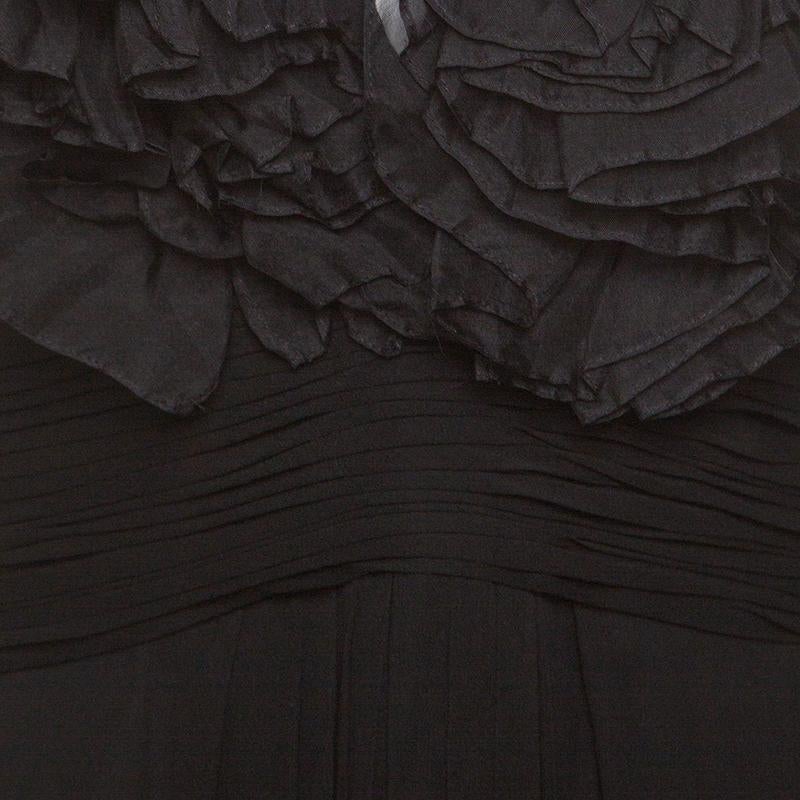 Notte By Marchesa Black Silk Chiffon Ruffle Detail Halter Evening Gown L 1