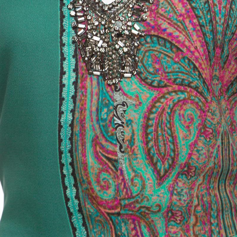 Etro Green Paisley Printed Embellished Maxi Dress M 2