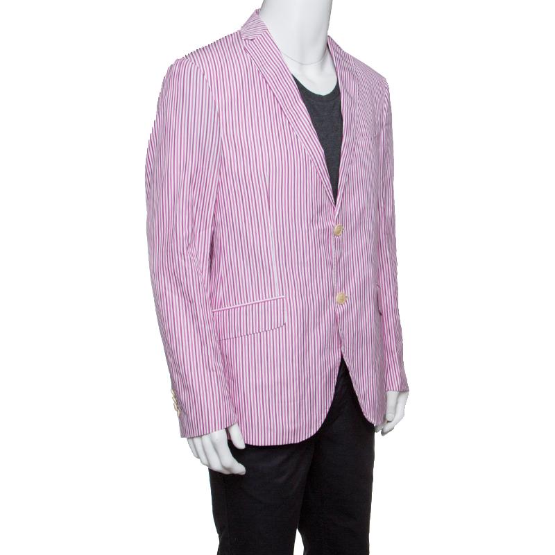 Purple Etro Pink and White Striped Cotton Tailored Blazer XL