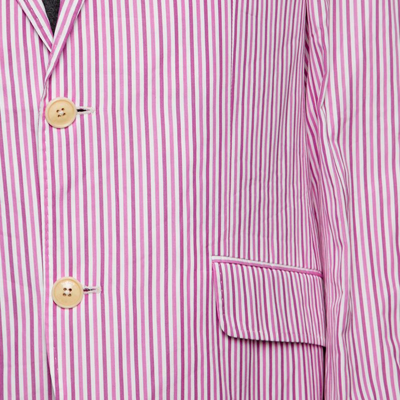 Etro Pink and White Striped Cotton Tailored Blazer XL In New Condition In Dubai, Al Qouz 2