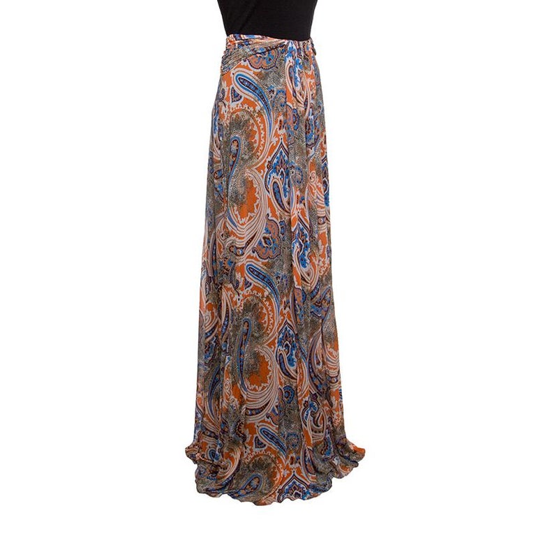 Etro Printed Multicolor Printed Knit Draped Maxi Skirt L For Sale at ...