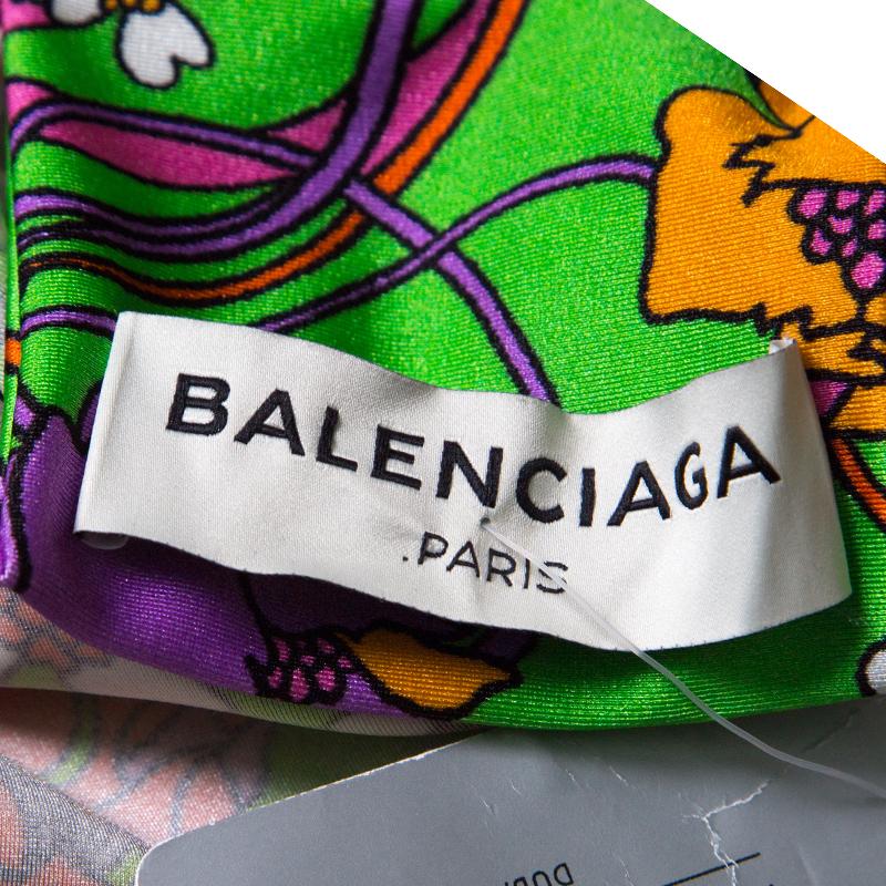 Women's Balenciaga Floral Printed Jersey Slit Detail Long Sleeve Strangled Tunic S