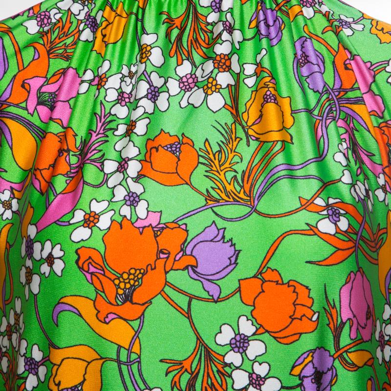 Balenciaga Floral Printed Jersey Slit Detail Long Sleeve Strangled Tunic S 2