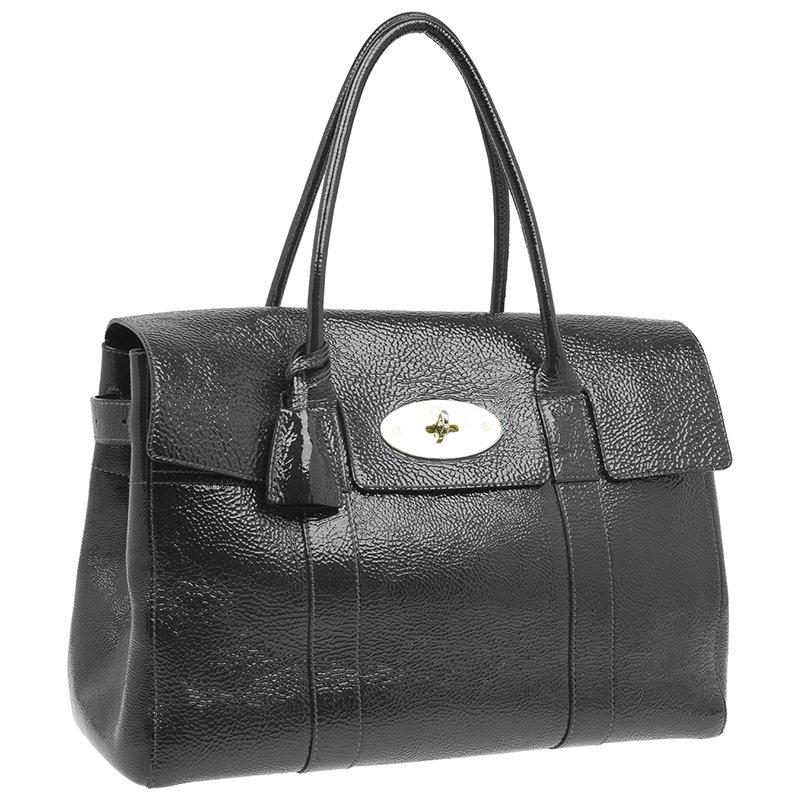 Mulberry Dark Grey Patent Leather Bayswater Satchel Bag 3