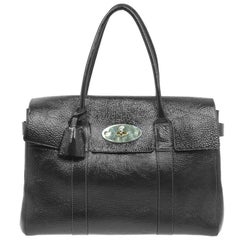 Used Mulberry Dark Grey Patent Leather Bayswater Satchel Bag