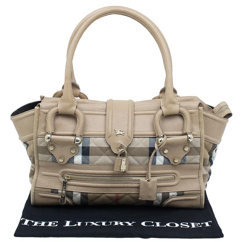 Brown Burberry Cream Quilted House Check Manor Satchel Bag