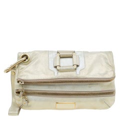 Jimmy Choo Metallic Beige Leather Small Mave Foldover Clutch