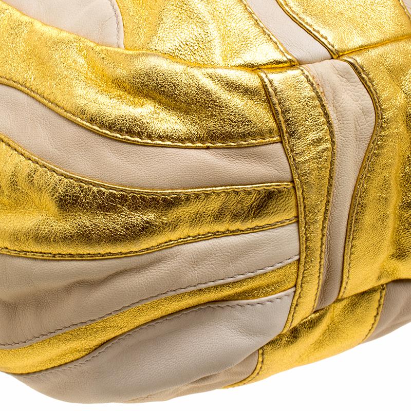 Women's Prada Beige/Gold Stripe Leather Hobo