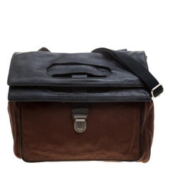 Miu Miu Brown/Black Nylon and Leather Messenger Bag