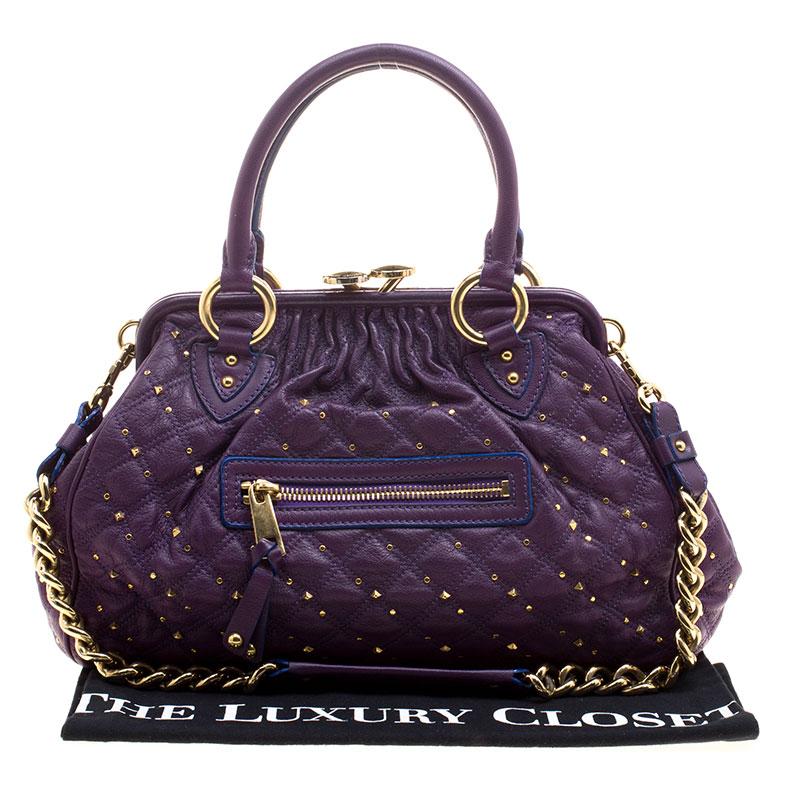 Marc Jacobs Purple Quilted Leather Studded Stam Shoulder Bag In Good Condition In Dubai, Al Qouz 2